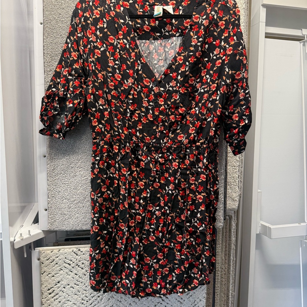 Floral Black and Red Dress